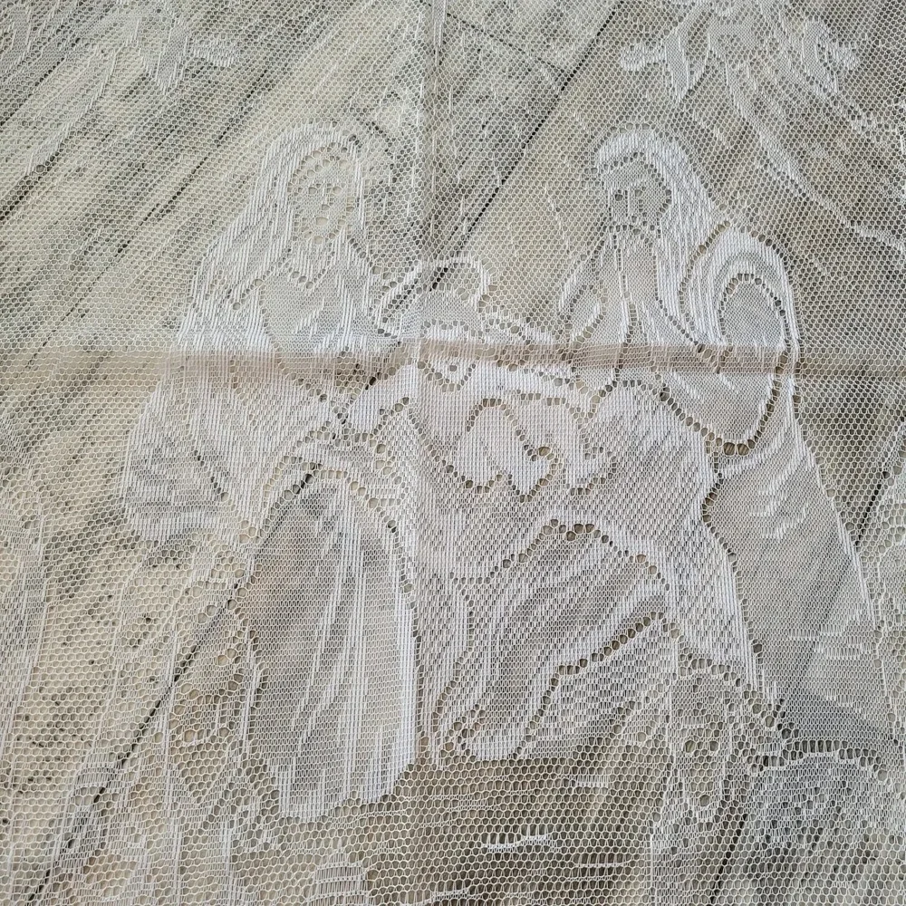 Vintage White Lace Tablecloth Nativity Christmas Christ Jesus‎ Cottagecore 60x80